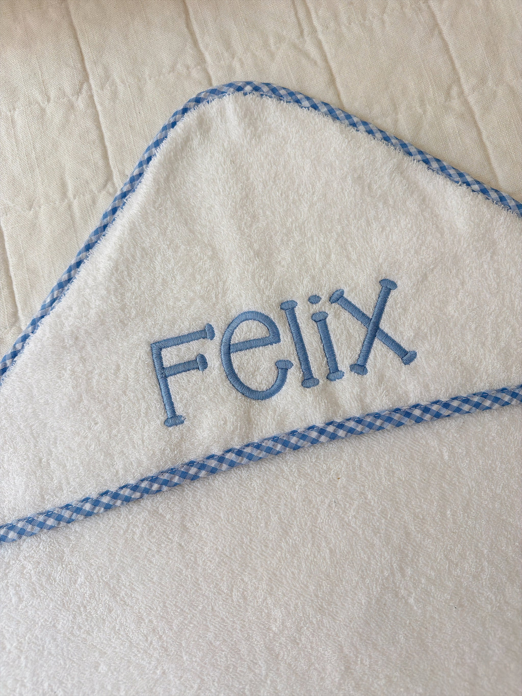 Infant Hooded Towel with Gingham Trim