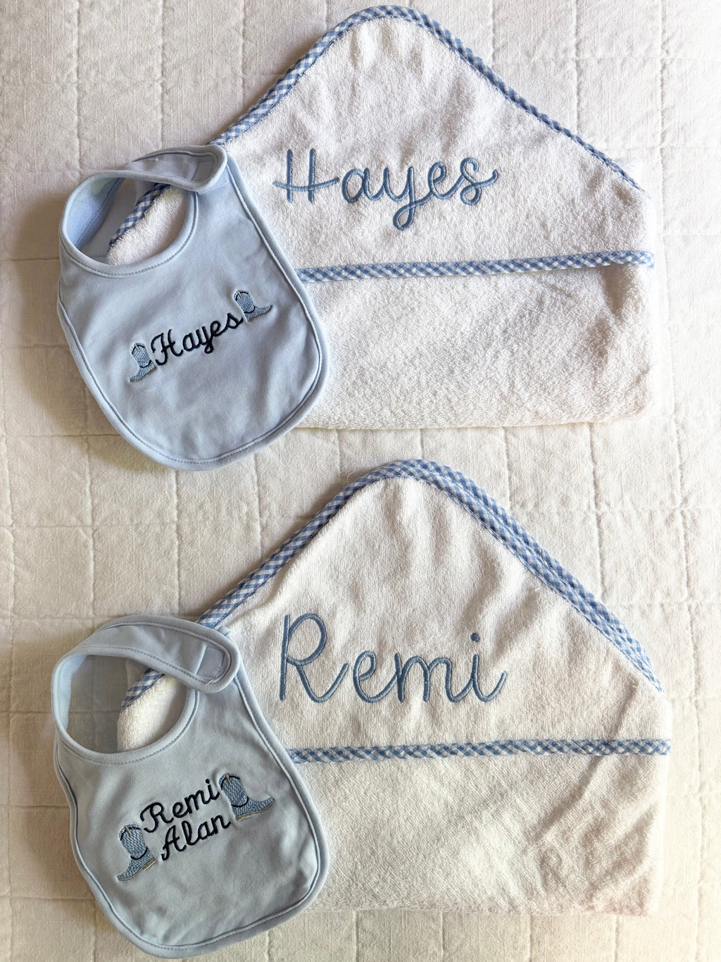 Infant Hooded Towel with Gingham Trim