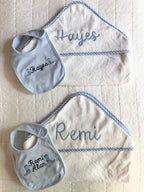 Infant Hooded Towel with Gingham Trim