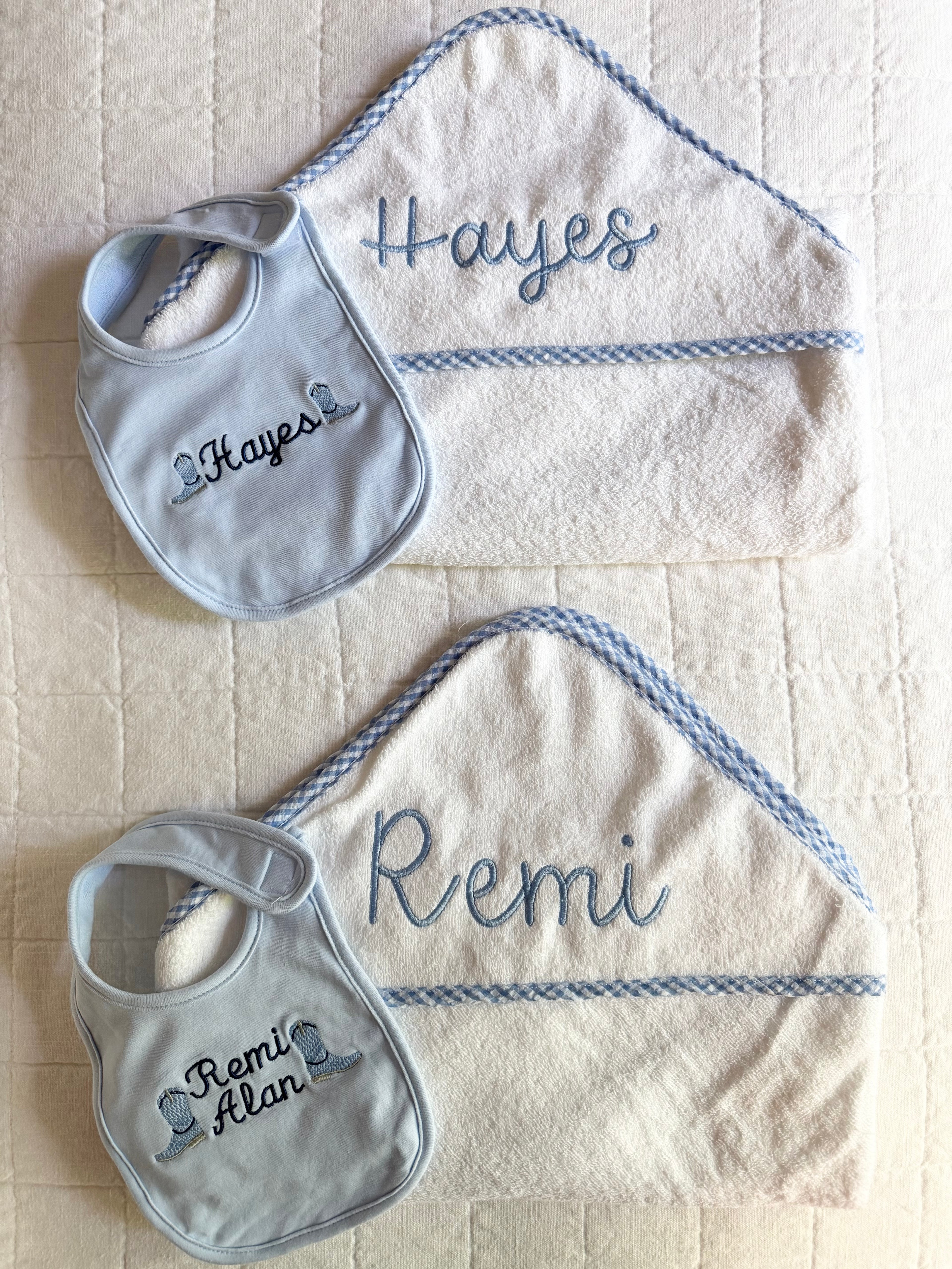 Infant Hooded Towel with Gingham Trim
