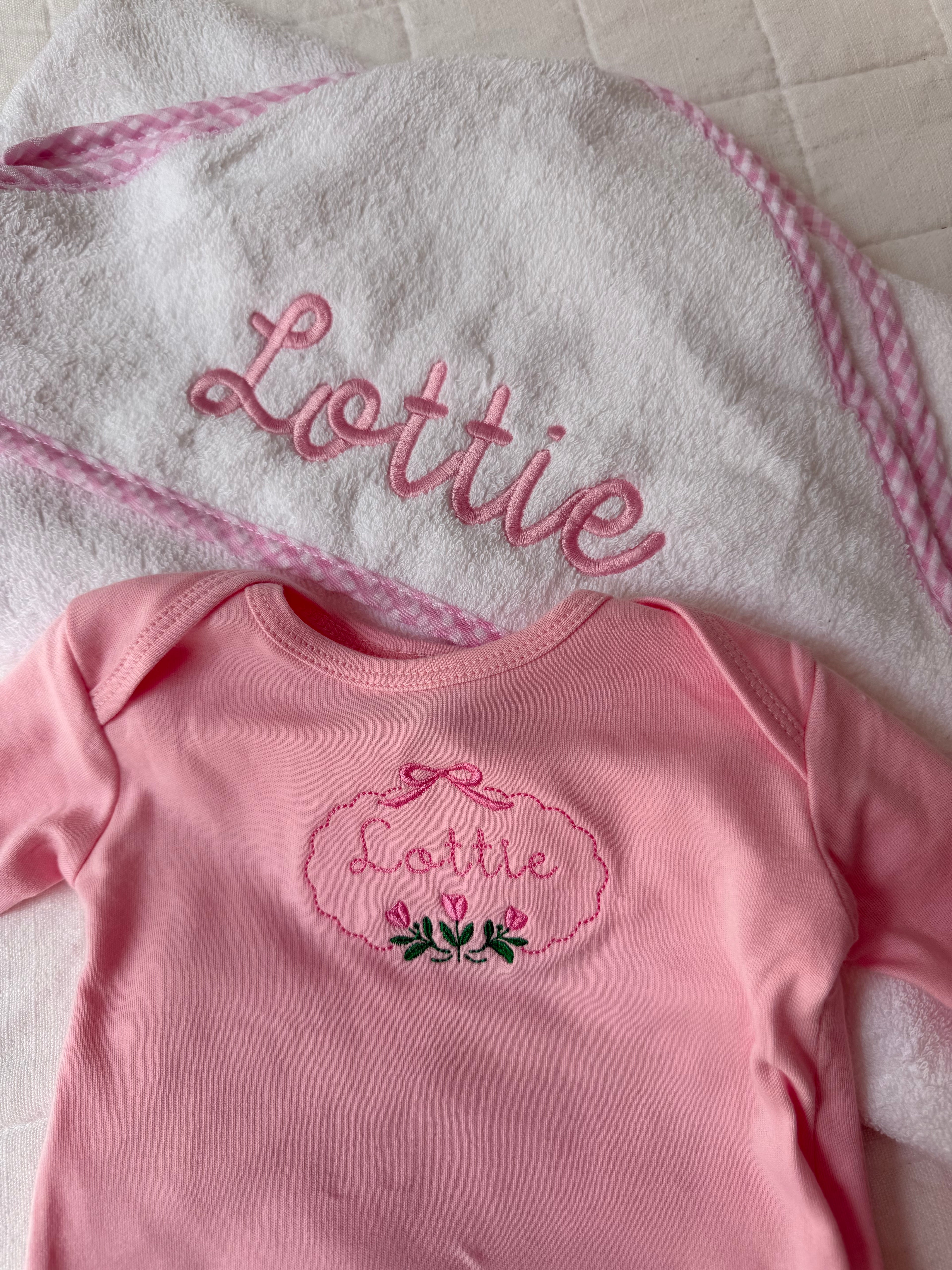 Infant Hooded Towel with Gingham Trim